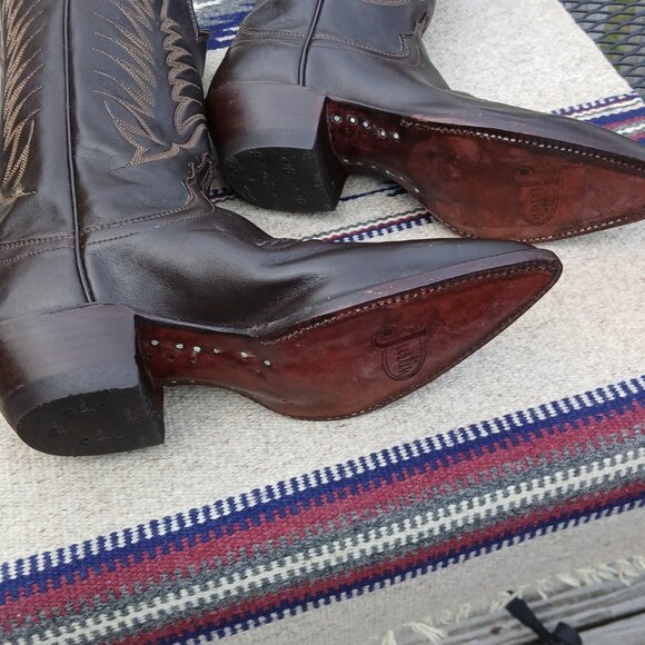 JUSTIN VINTAGE 80'S NWT DARK BROWN LEATHER WESTERN COWBOY BOOTS SIZE 7B B9648 - Picture 5 of 16